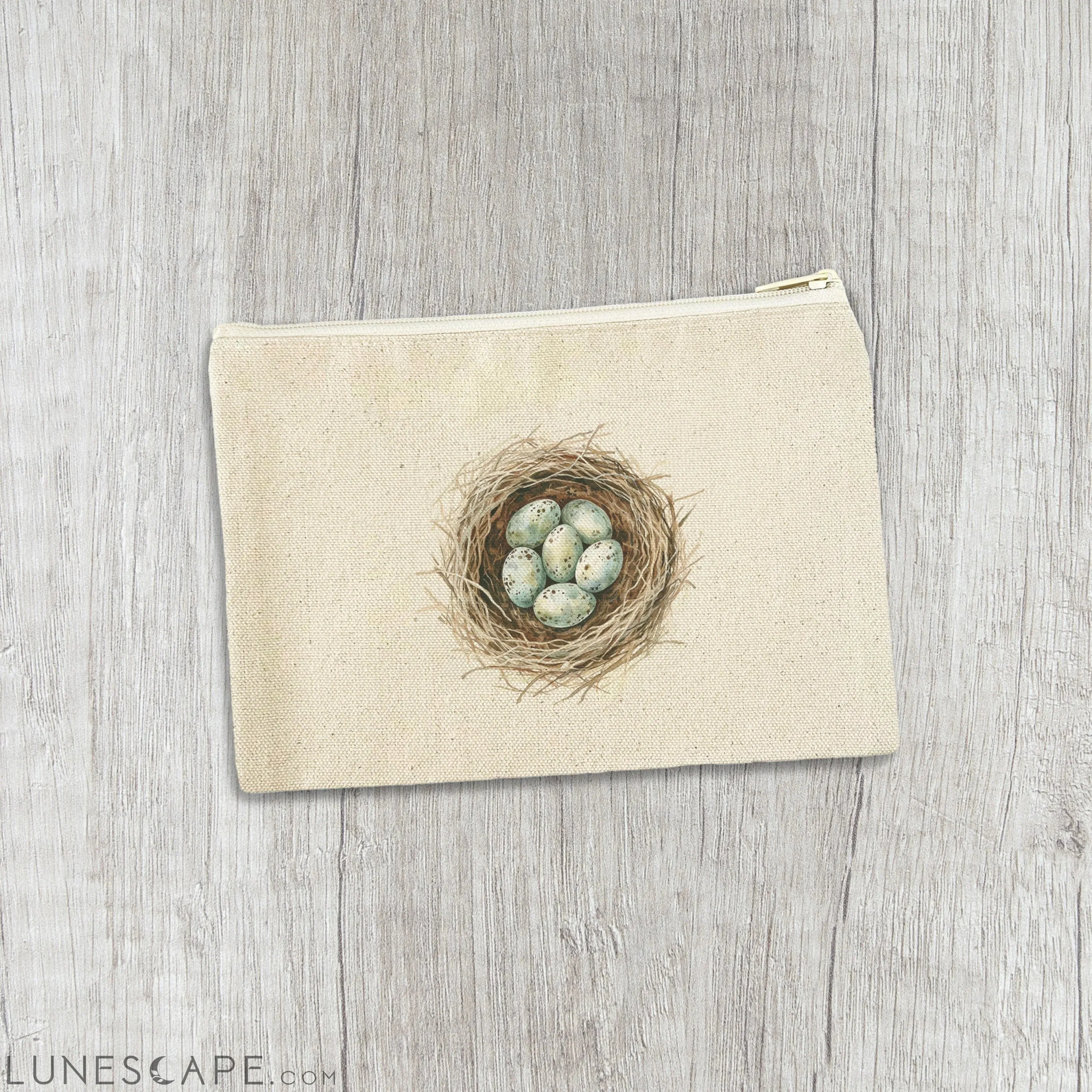 Watercolor Robins' Nest - Spring Canvas Zipper Pouch