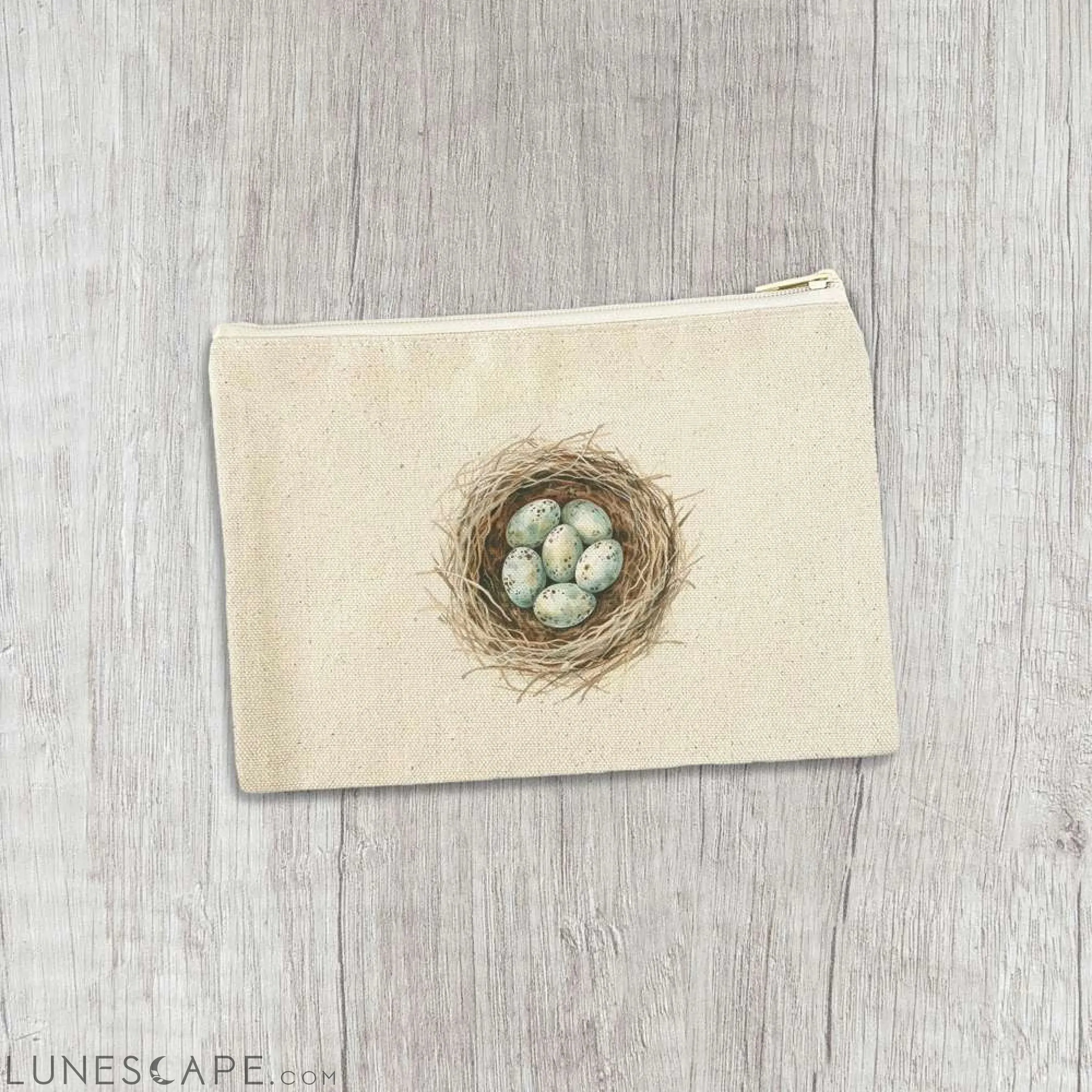 Watercolor Robins' Nest - Spring Canvas Zipper Pouch