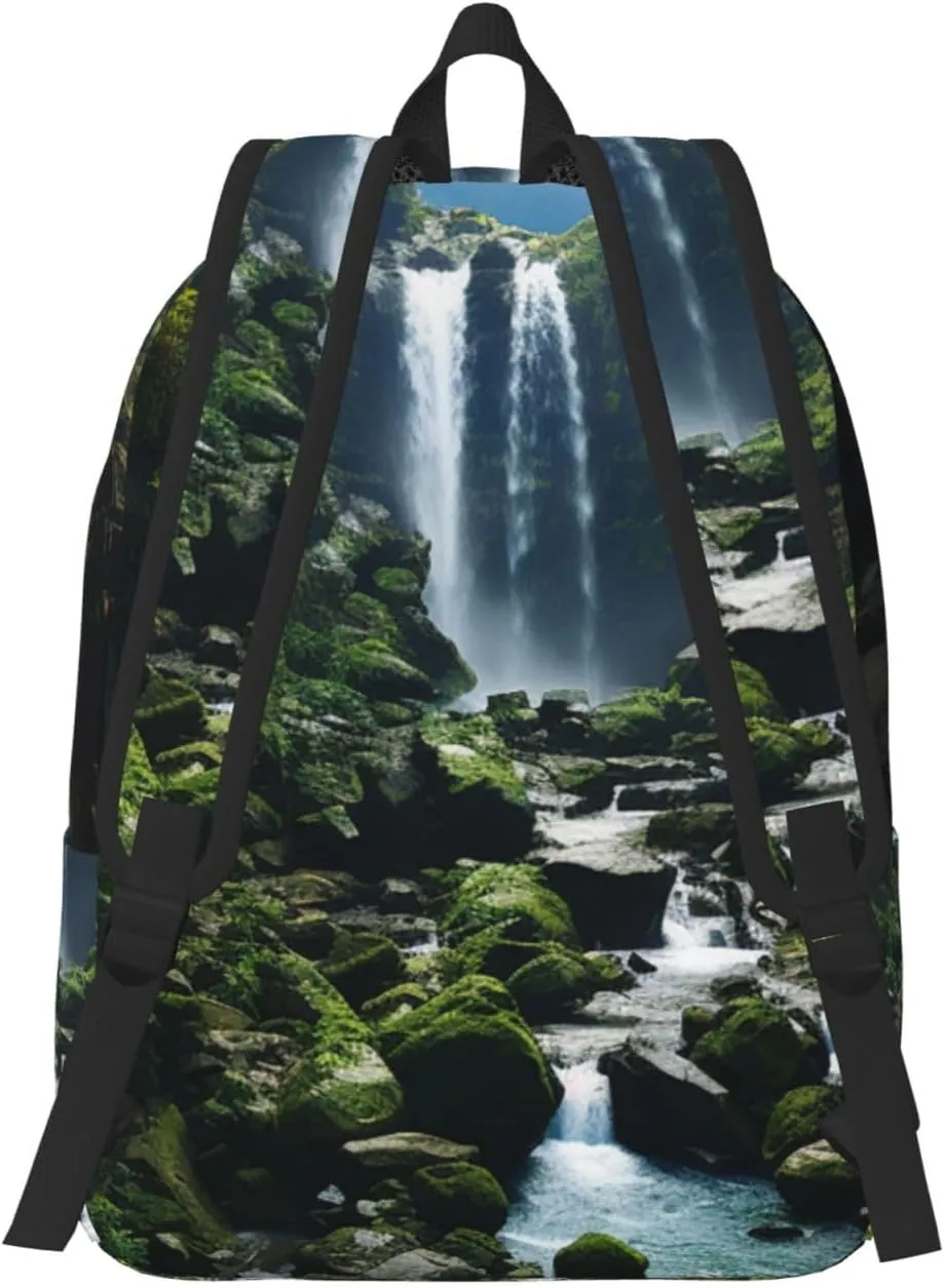 Waterfall Cliff Large Canvas Backpack Lightweight Adjustable Laptop Bag Casual Backpack For Travel Work Medium