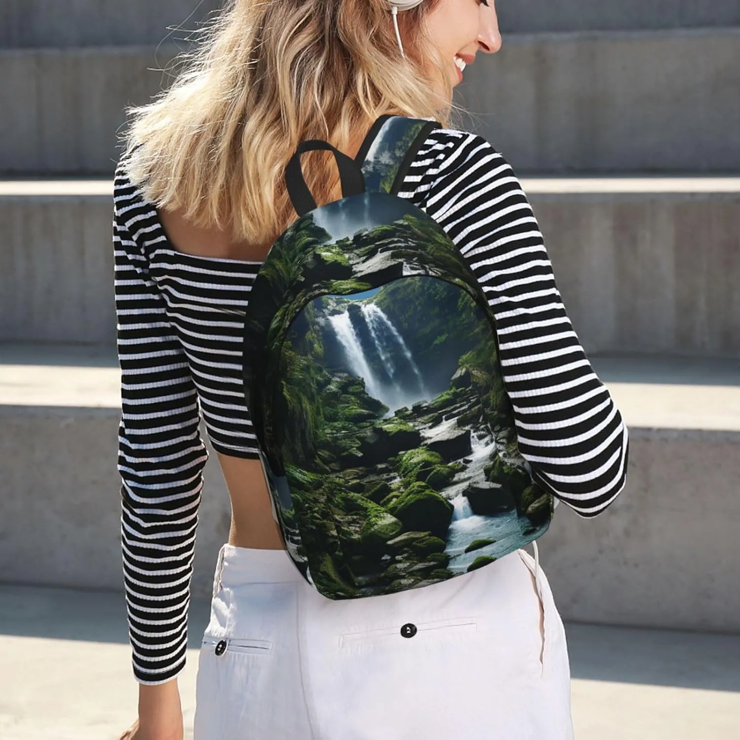 Waterfall Cliff Large Canvas Backpack Lightweight Adjustable Laptop Bag Casual Backpack For Travel Work Medium