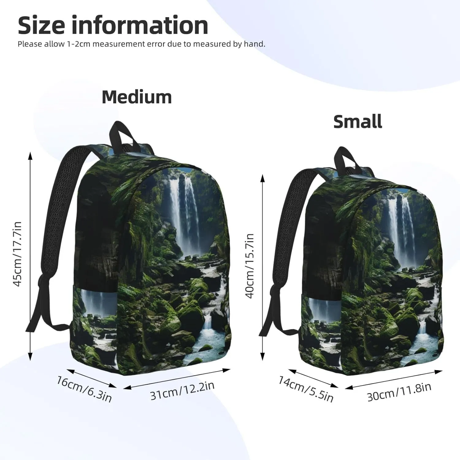 Waterfall Cliff Large Canvas Backpack Lightweight Adjustable Laptop Bag Casual Backpack For Travel Work Medium