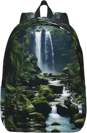 Waterfall Cliff Large Canvas Backpack Lightweight Adjustable Laptop Bag Casual Backpack For Travel Work Medium