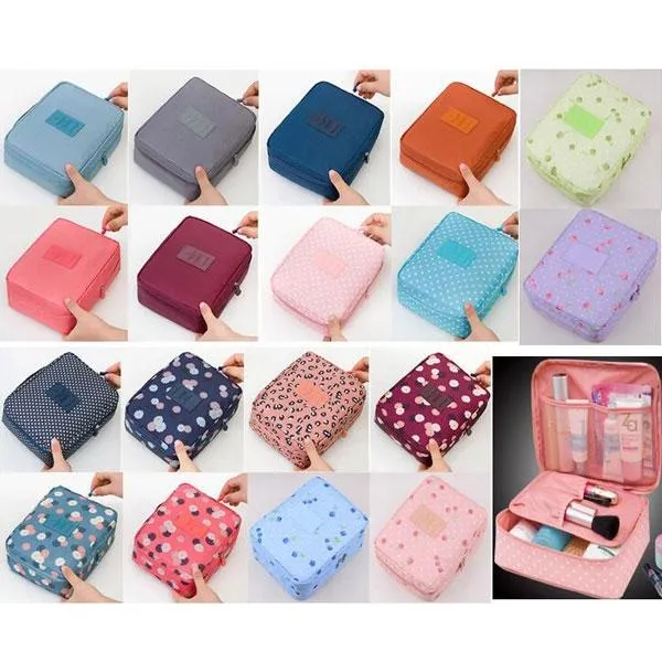 Waterproof Floral Nylon Zipper Women Makeup Cosmetic Bag Case Toiletry Storage Travel Wash Pouch Orange