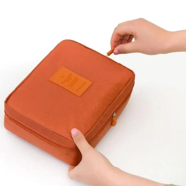 Waterproof Floral Nylon Zipper Women Makeup Cosmetic Bag Case Toiletry Storage Travel Wash Pouch Orange
