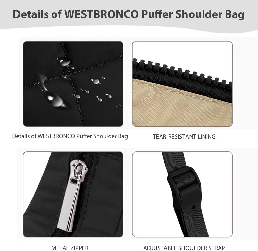 Waterproof Puffer Crescent Shoulder Bag for Women,Small Nylon Quilted Hobo Purse, Adjustable Strap Puffy Handbag Hobo Bag