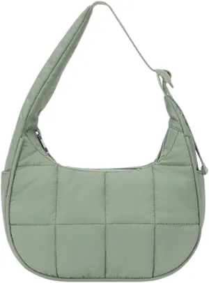 Waterproof Puffer Crescent Shoulder Bag for Women,Small Nylon Quilted Hobo Purse, Adjustable Strap Puffy Handbag Hobo Bag