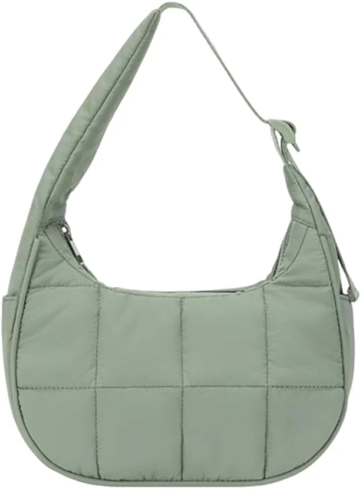 Waterproof Puffer Crescent Shoulder Bag for Women,Small Nylon Quilted Hobo Purse, Adjustable Strap Puffy Handbag Hobo Bag