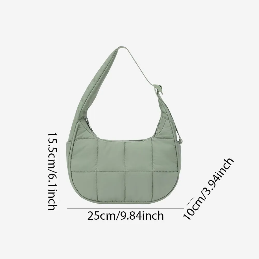 Waterproof Puffer Crescent Shoulder Bag for Women,Small Nylon Quilted Hobo Purse, Adjustable Strap Puffy Handbag Hobo Bag