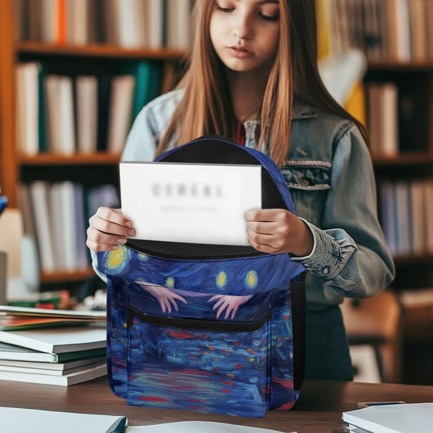 WELLFLYHOM Axolotl Personalized School Backpack for Girls Starry Night Custom Book Bag Customized Name School Bag for Junior High Students