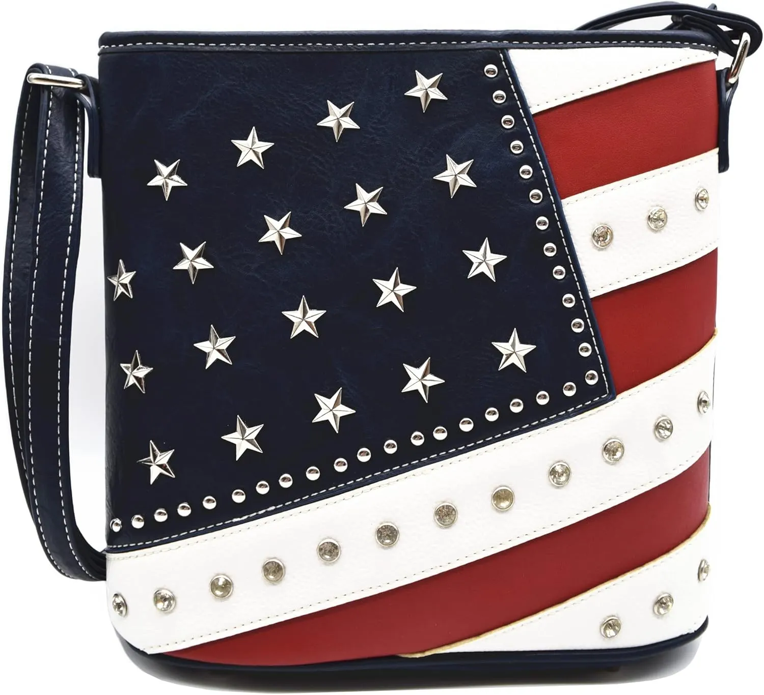 WESTERN ORIGIN American Flag Stars and Stripes Studs Crossbody Handbag USA Patriotic Women Purse Leather Single Shoulder Bag