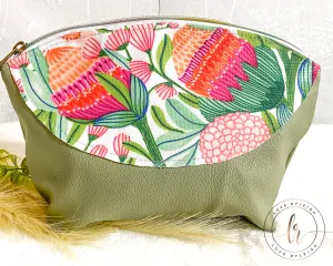 White Botanical Floral Cosmetic/Poppy Pouch LARGE SIZE