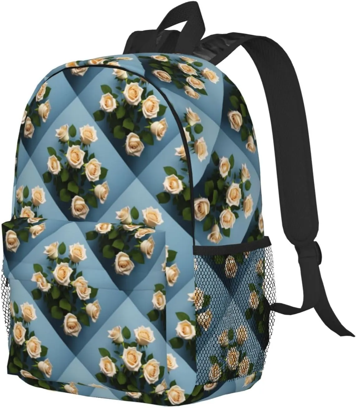 White Roses Backpack Lightweight Casual Backpack Double Shoulder Bag Travel Daypack With Laptop Compartmen