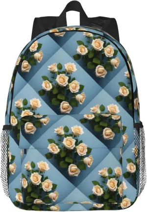 White Roses Backpack Lightweight Casual Backpack Double Shoulder Bag Travel Daypack With Laptop Compartmen