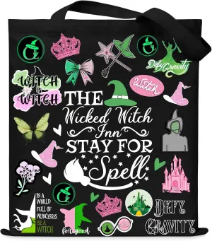 Witch-Themed Black Tote Bag, The Witches Musical Handbag, Witch Music Element Shoulder Canvas Bag for Daily Use, Fan Gathering, Fan Gift, Musical Lover Gift