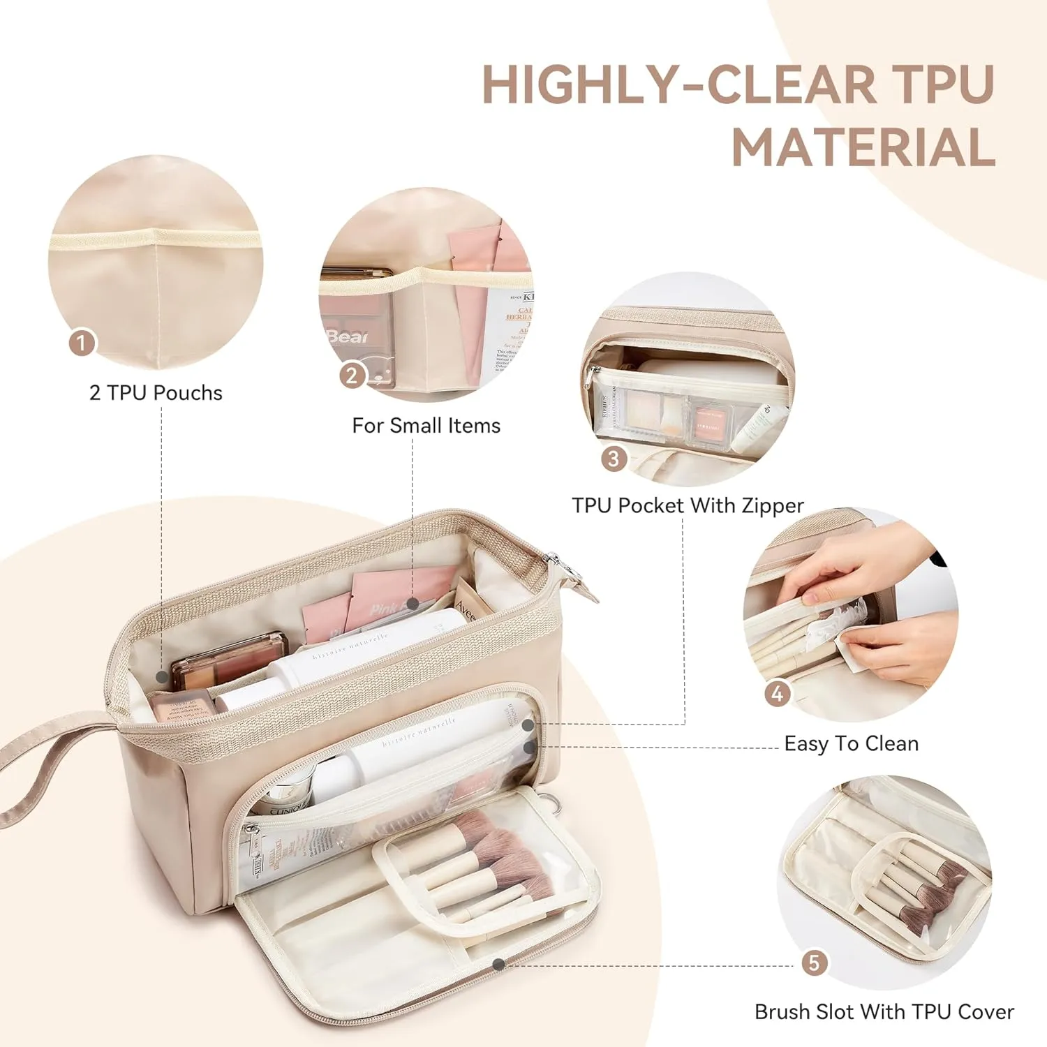 WLLWOO WLLWOO Large Portable Waterproof Toiletry Bag Travel Makeup Bag for Women Purse, Nylon Wide-open Cosmetic Bag Make Up Organizer For Toiletries Accessories Brushes