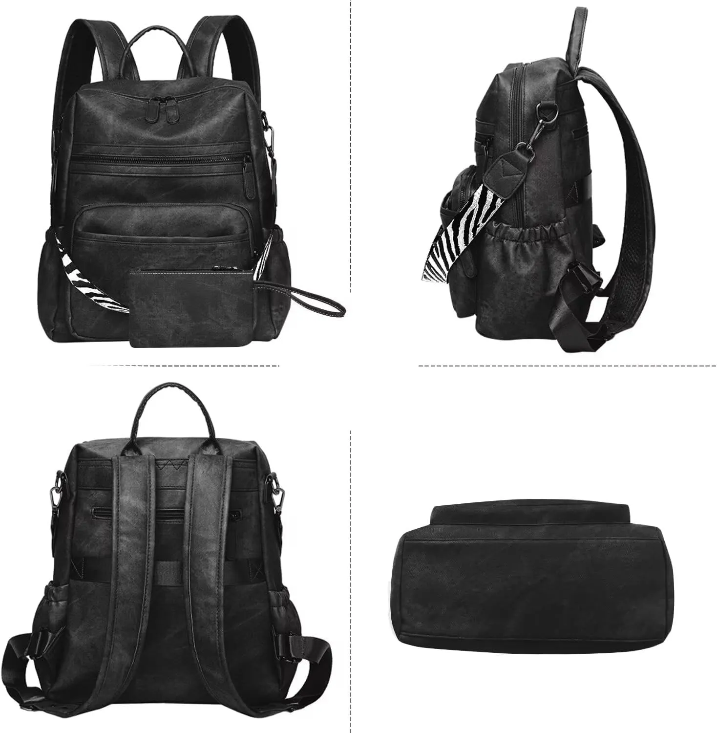 Women Backpack Purse Bag PU Leather Travel Backpack Purse for Women Ladies Shoulder Bags Satchel Handbag 2 Piece