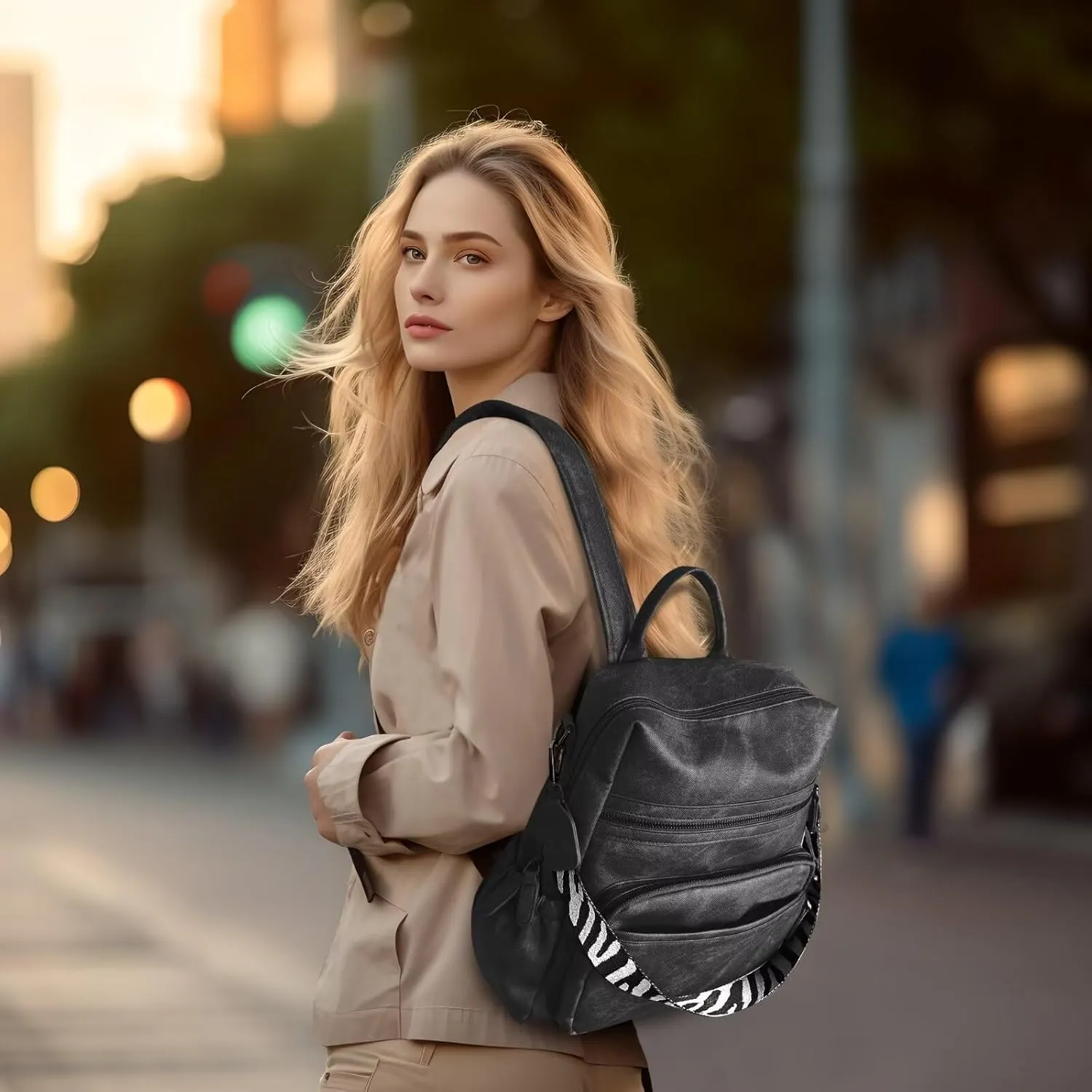 Women Backpack Purse Bag PU Leather Travel Backpack Purse for Women Ladies Shoulder Bags Satchel Handbag 2 Piece