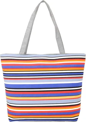 Women Canvas Shoulder Bag Stripe Pattern Handbag Shopping Tote Bag(Color E,13 Liters)