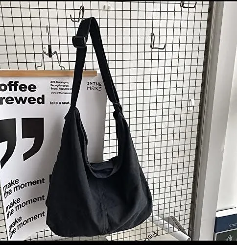 Women Casual Hobo Handbag Classiclote bag Female Vintage Canvas Crossbody Bag (black)