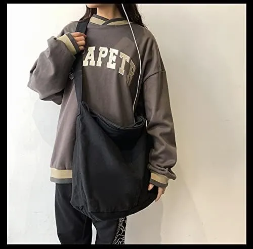 Women Casual Hobo Handbag Classiclote bag Female Vintage Canvas Crossbody Bag (black)