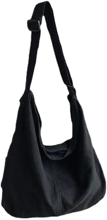Women Casual Hobo Handbag Classiclote bag Female Vintage Canvas Crossbody Bag (black)