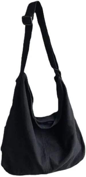 Women Casual Hobo Handbag Classiclote bag Female Vintage Canvas Crossbody Bag (black)