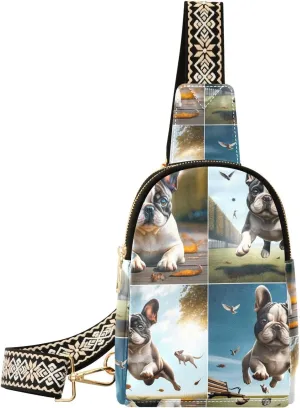 Women Crossbody Sling Backpack Funny-bulldog-jump Girl Chest Bag Daypack for Hiking Traveling