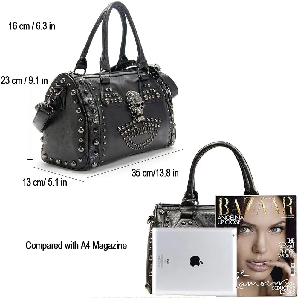Women Fashion Rivet Handbag Purse Luminous Canvas Punk Tote with Shoulder Strap Crossbody Bag Large Capacity