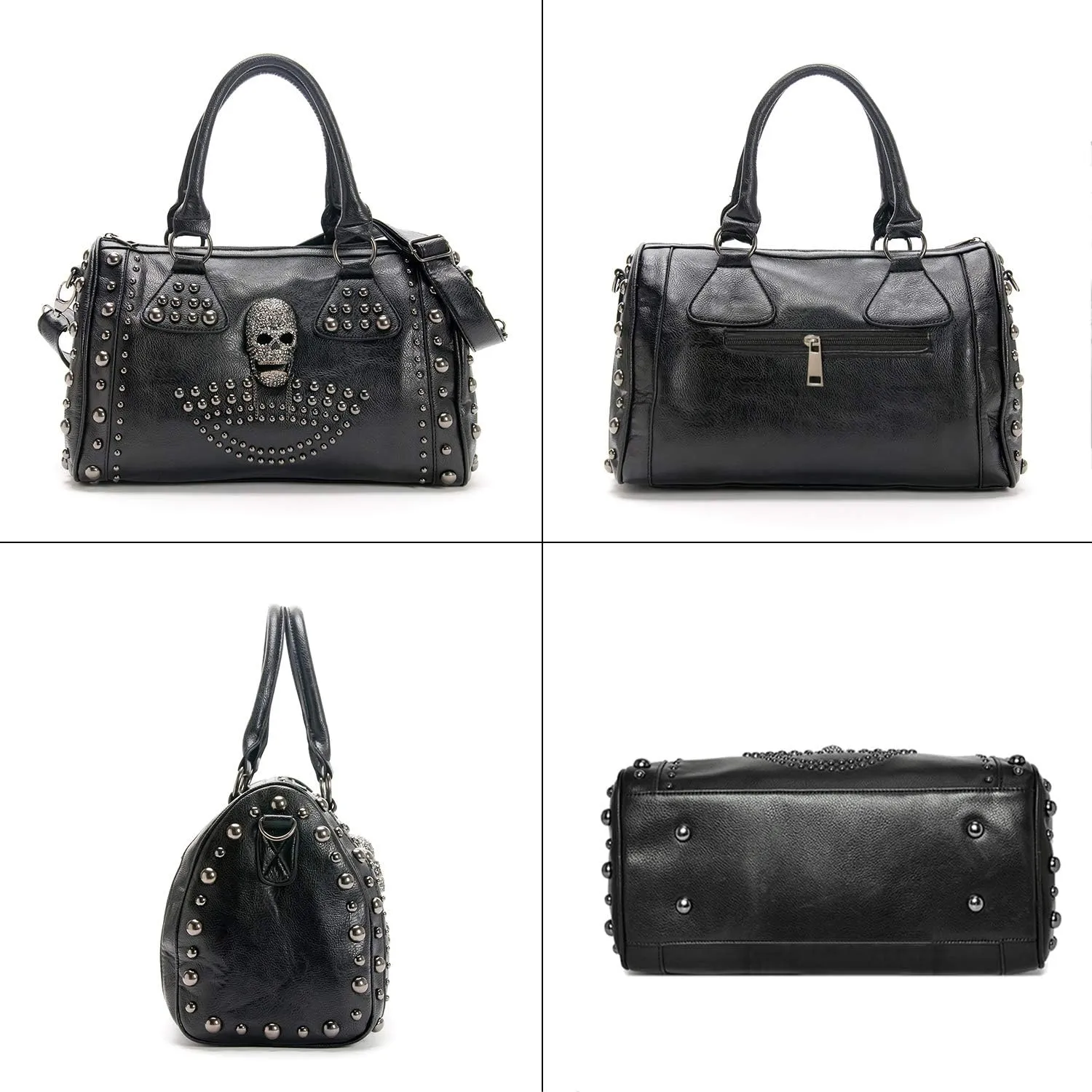 Women Fashion Rivet Handbag Purse Luminous Canvas Punk Tote with Shoulder Strap Crossbody Bag Large Capacity