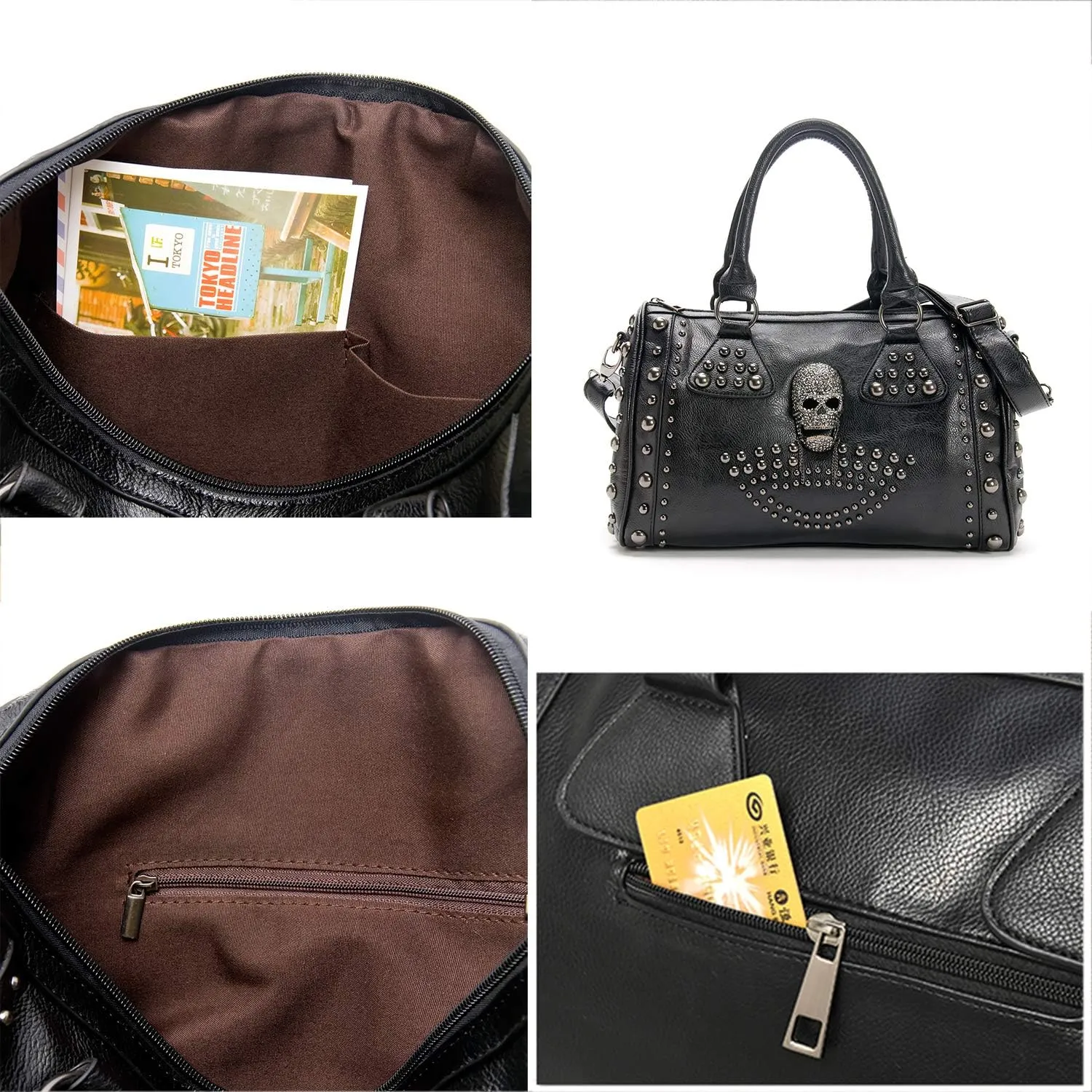 Women Fashion Rivet Handbag Purse Luminous Canvas Punk Tote with Shoulder Strap Crossbody Bag Large Capacity