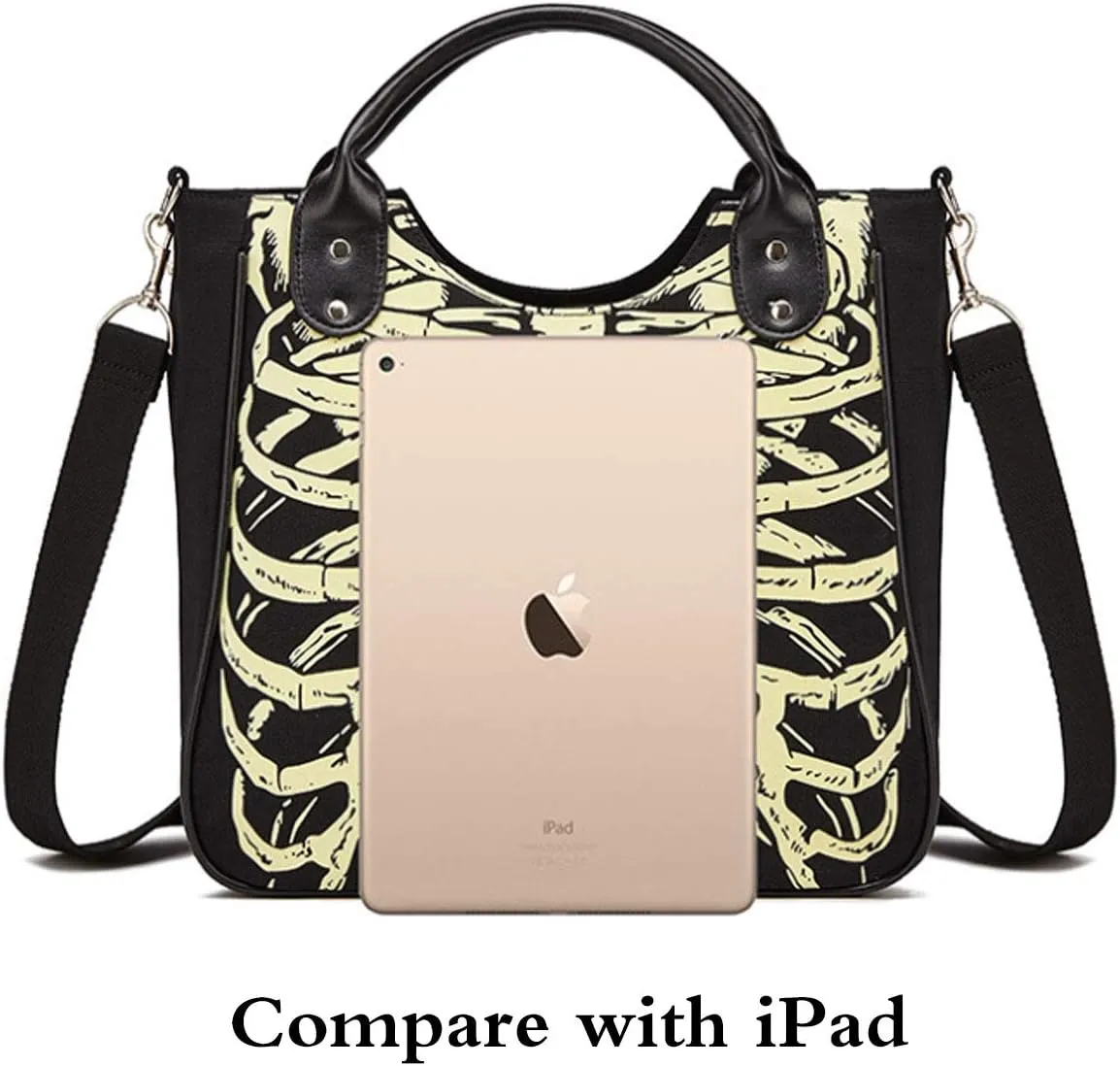 Women Punk Rivet Handbag Purse Canvas Tote Shoulder Crossbody Bag Large Capacity Satchel Black