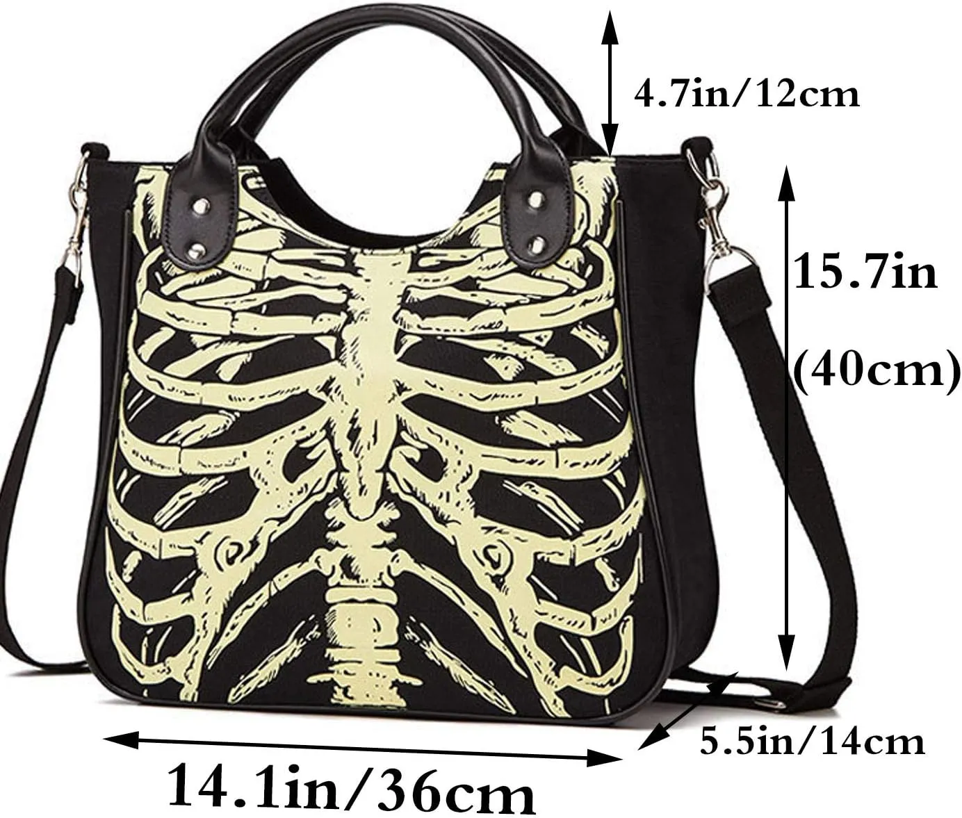 Women Punk Rivet Handbag Purse Canvas Tote Shoulder Crossbody Bag Large Capacity Satchel Black