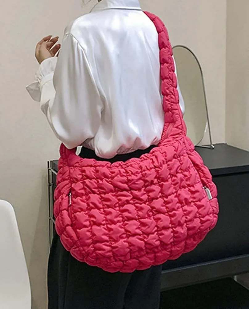 Women Quilted Tote Bag Large Capacity Crossbody Puffer Lightweight Padding Shoulder Bag Hobo Satchel Handbag Zip Purse