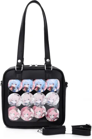 Women Small Backpack, Mini Clear Daypack Satchel & Travel Bag with Detachable Shoulders Strap and Tie-back Board (Black(no Accessories))