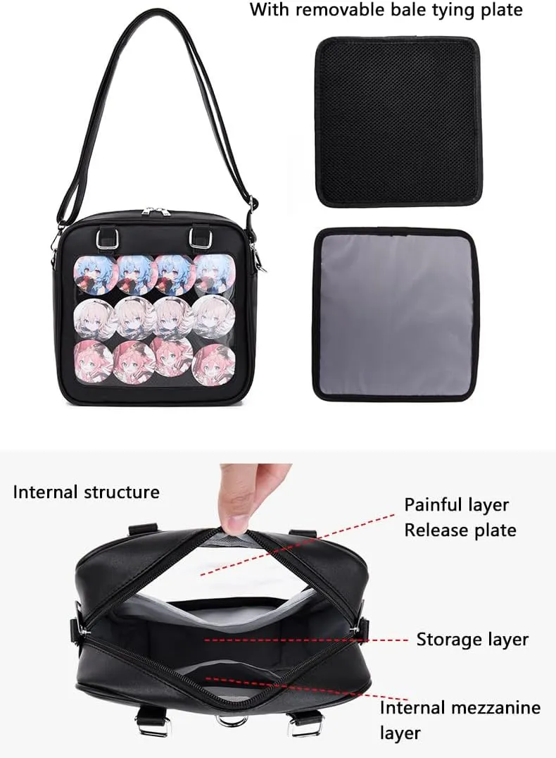 Women Small Backpack, Mini Clear Daypack Satchel & Travel Bag with Detachable Shoulders Strap and Tie-back Board (Black(no Accessories))
