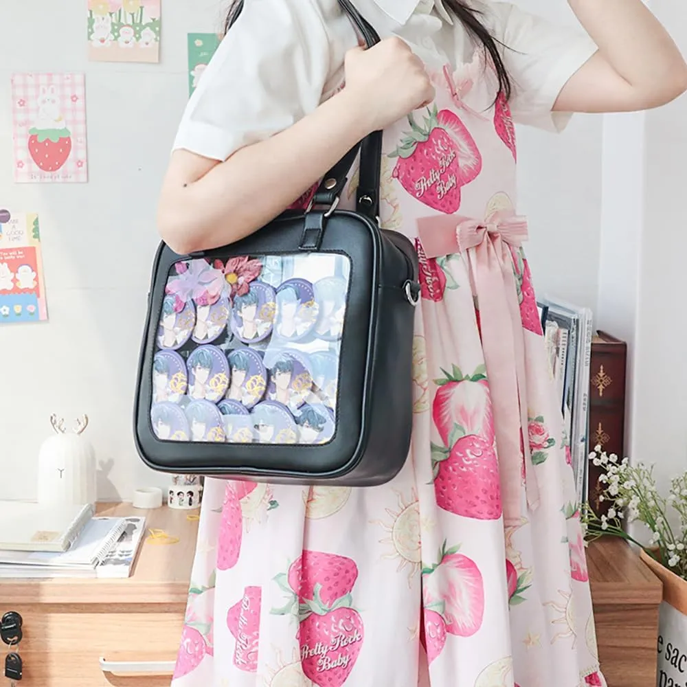 Women Small Backpack, Mini Clear Daypack Satchel & Travel Bag with Detachable Shoulders Strap and Tie-back Board (Black(no Accessories))