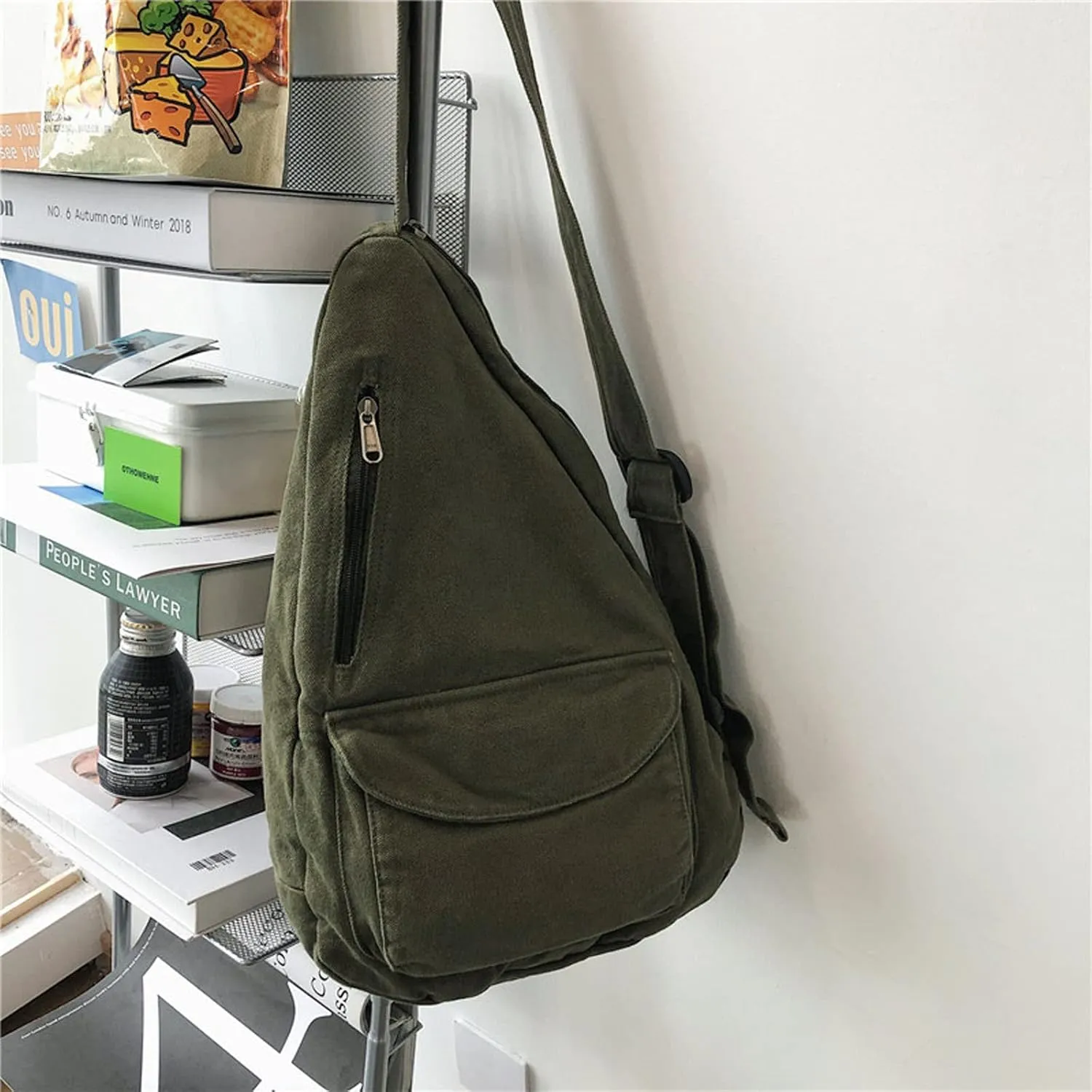 Women's Canvas Crossbody Bag Vintage Wash Zipper Shoulder Bag Men's and Women's Casual Crossbody Bag