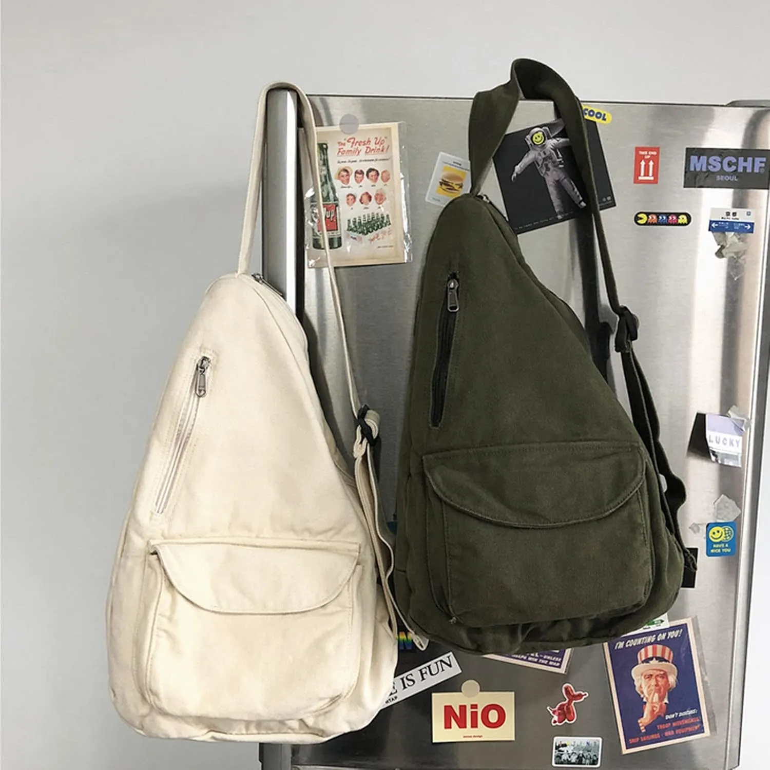 Women's Canvas Crossbody Bag Vintage Wash Zipper Shoulder Bag Men's and Women's Casual Crossbody Bag