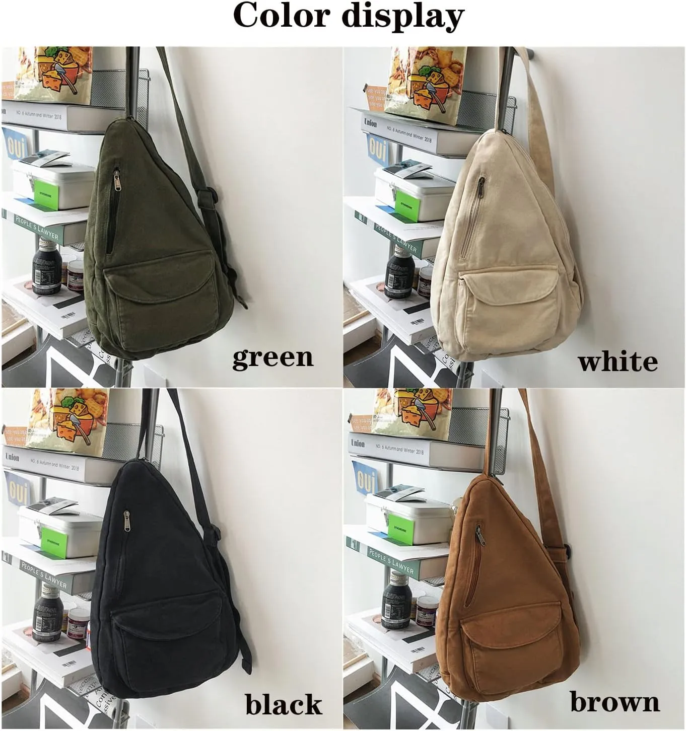 Women's Canvas Crossbody Bag Vintage Wash Zipper Shoulder Bag Women's Large Capacity Casual Crossbody Bag