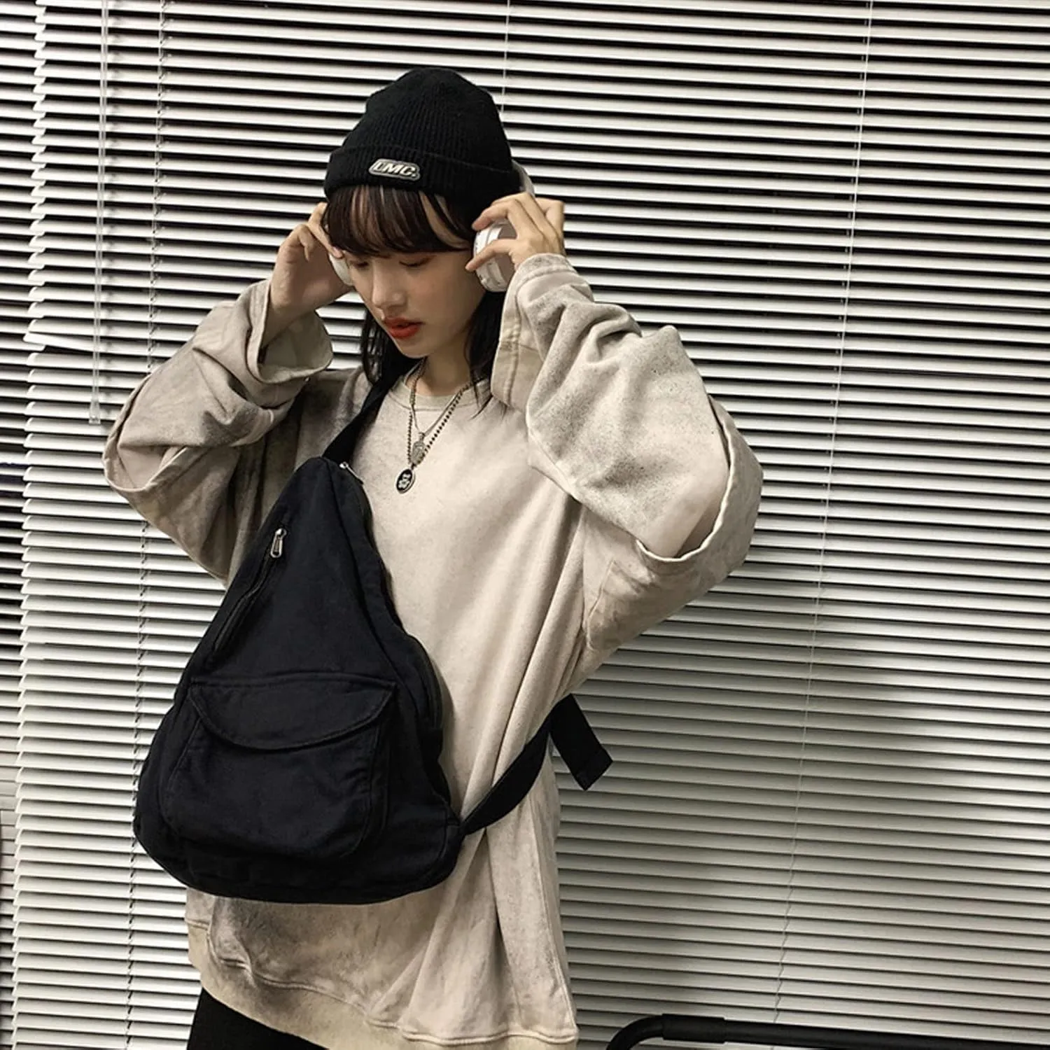 Women's Canvas Crossbody Bag Vintage Wash Zipper Shoulder Bag Women's Large Capacity Casual Crossbody Bag