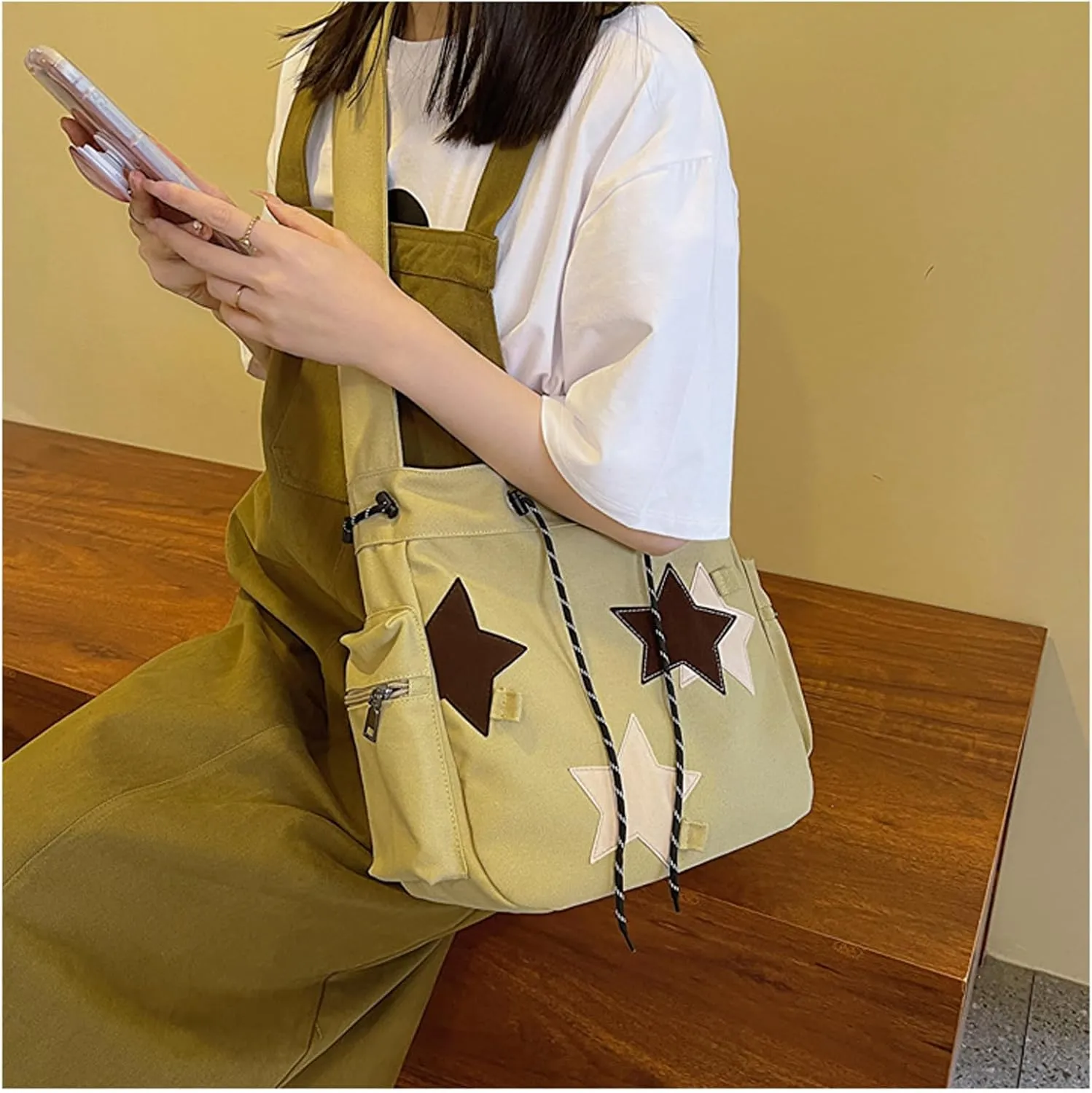 Women's Canvas Hippie Crossbody Handbag - Top Zipper, Sling Strap, Casual Handmade Bag