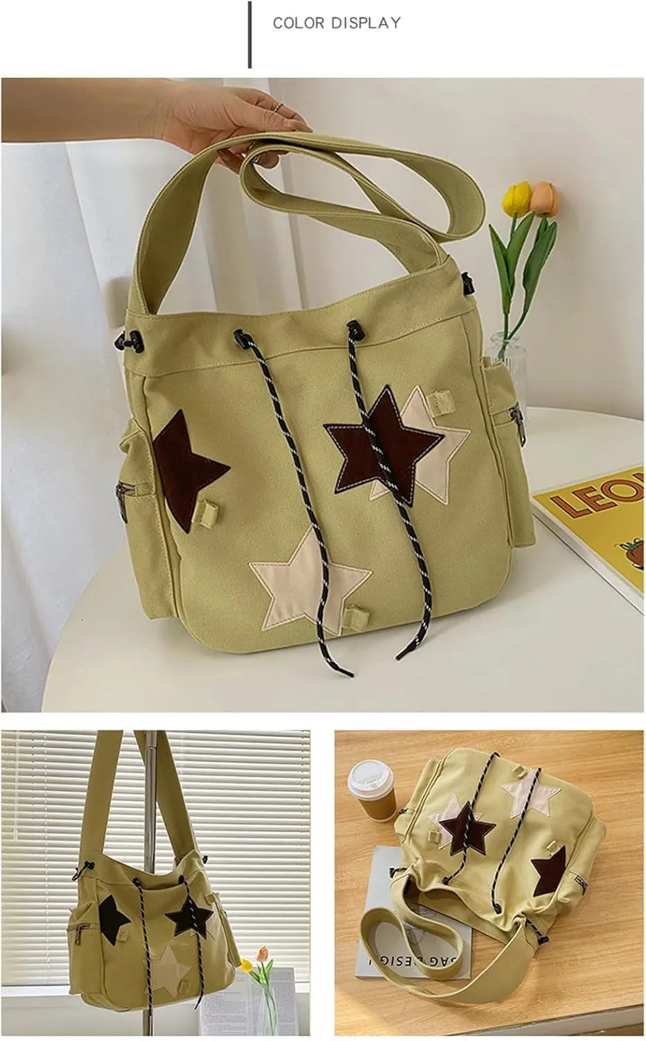 Women's Canvas Hippie Crossbody Handbag - Top Zipper, Sling Strap, Casual Handmade Bag