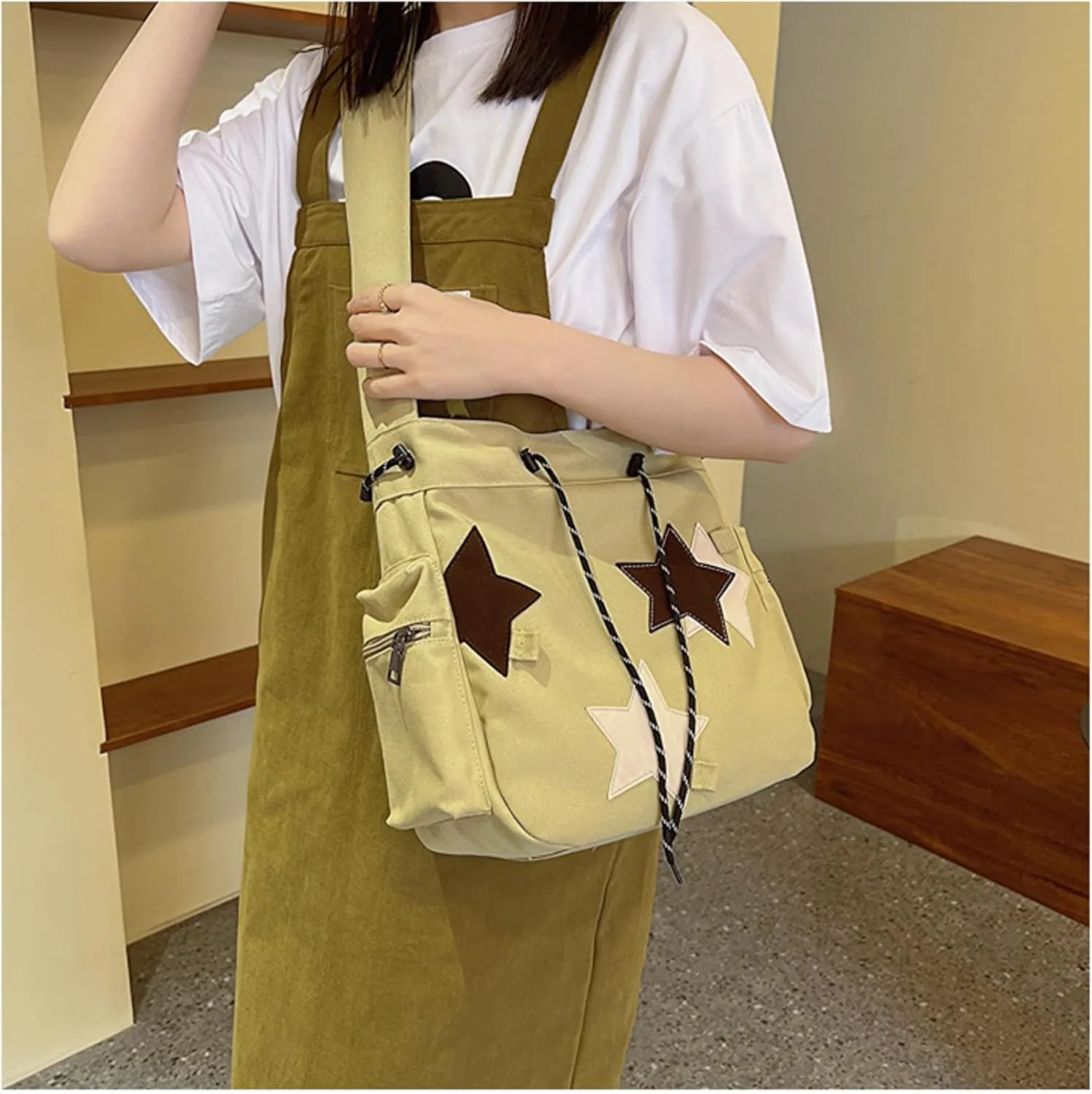 Women's Canvas Hippie Crossbody Handbag - Top Zipper, Sling Strap, Casual Handmade Bag