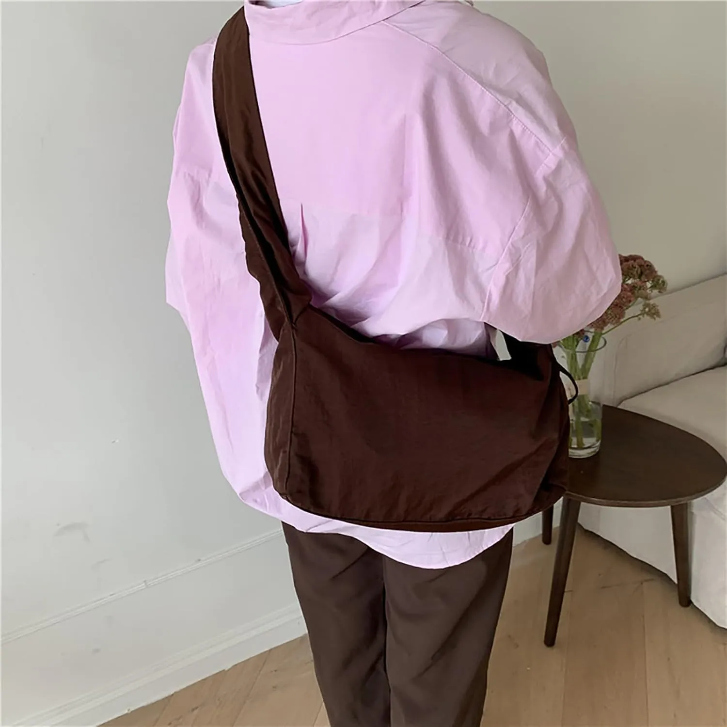 Women's Canvas Shoulder Bag Single Shoulder Ruched Drawstring Canvas Tote Fresh Literary Style Crossbody Handbag (White)