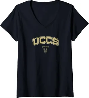 Womens Colorado Springs UCCS Mountain Lions One Color Arch Logo V-Neck T-Shirt