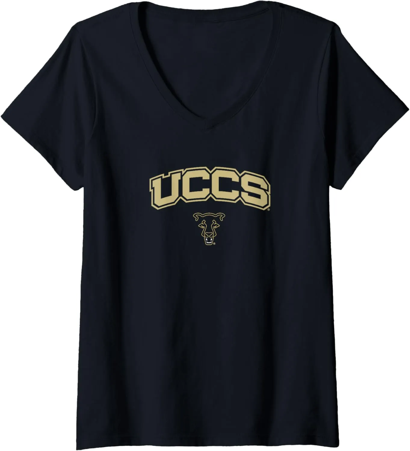 Womens Colorado Springs UCCS Mountain Lions One Color Arch Logo V-Neck T-Shirt