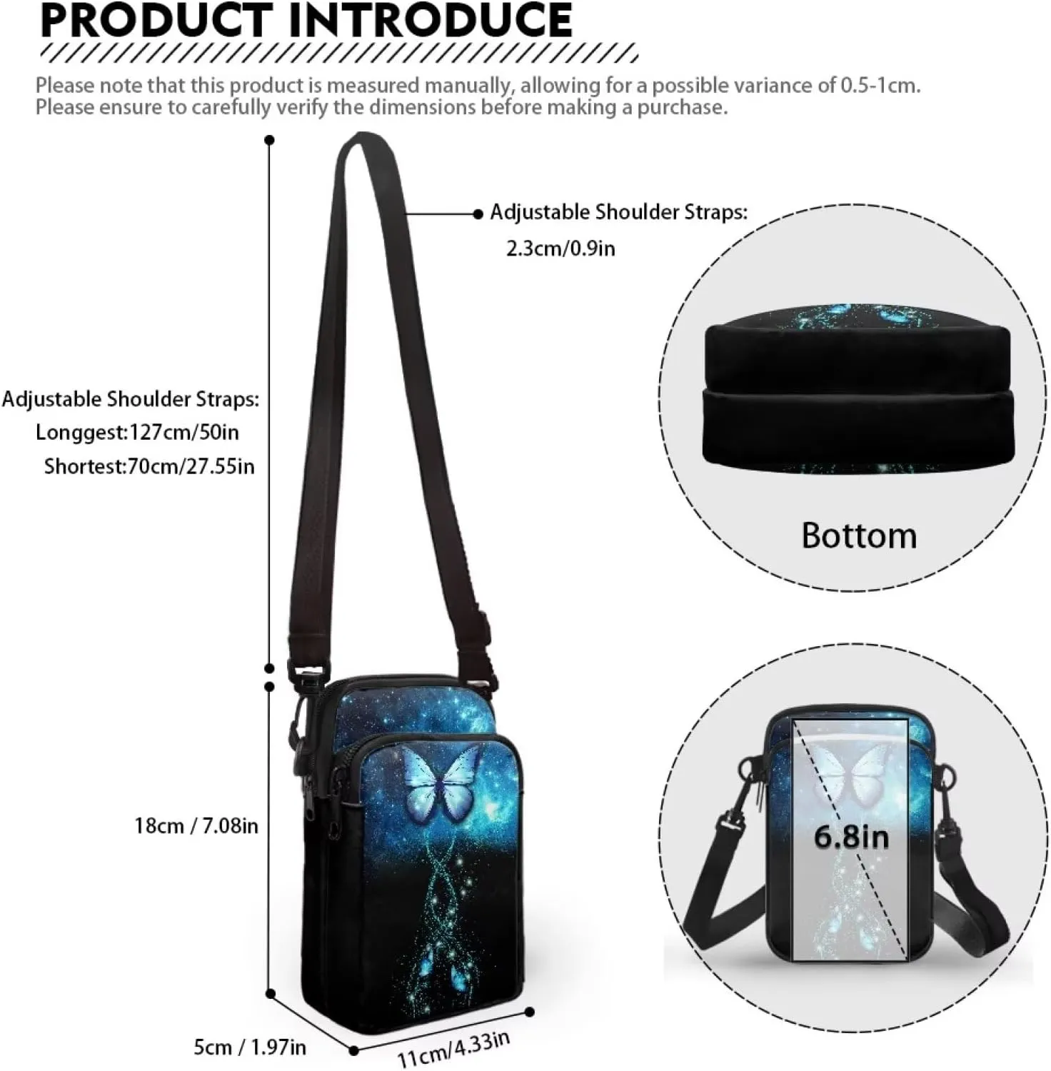 Women's Double Layer Shoulder Bag with Adjustable Strap Multi Zipper Pocket Crossbody Purse Satchel Clutch Handbag