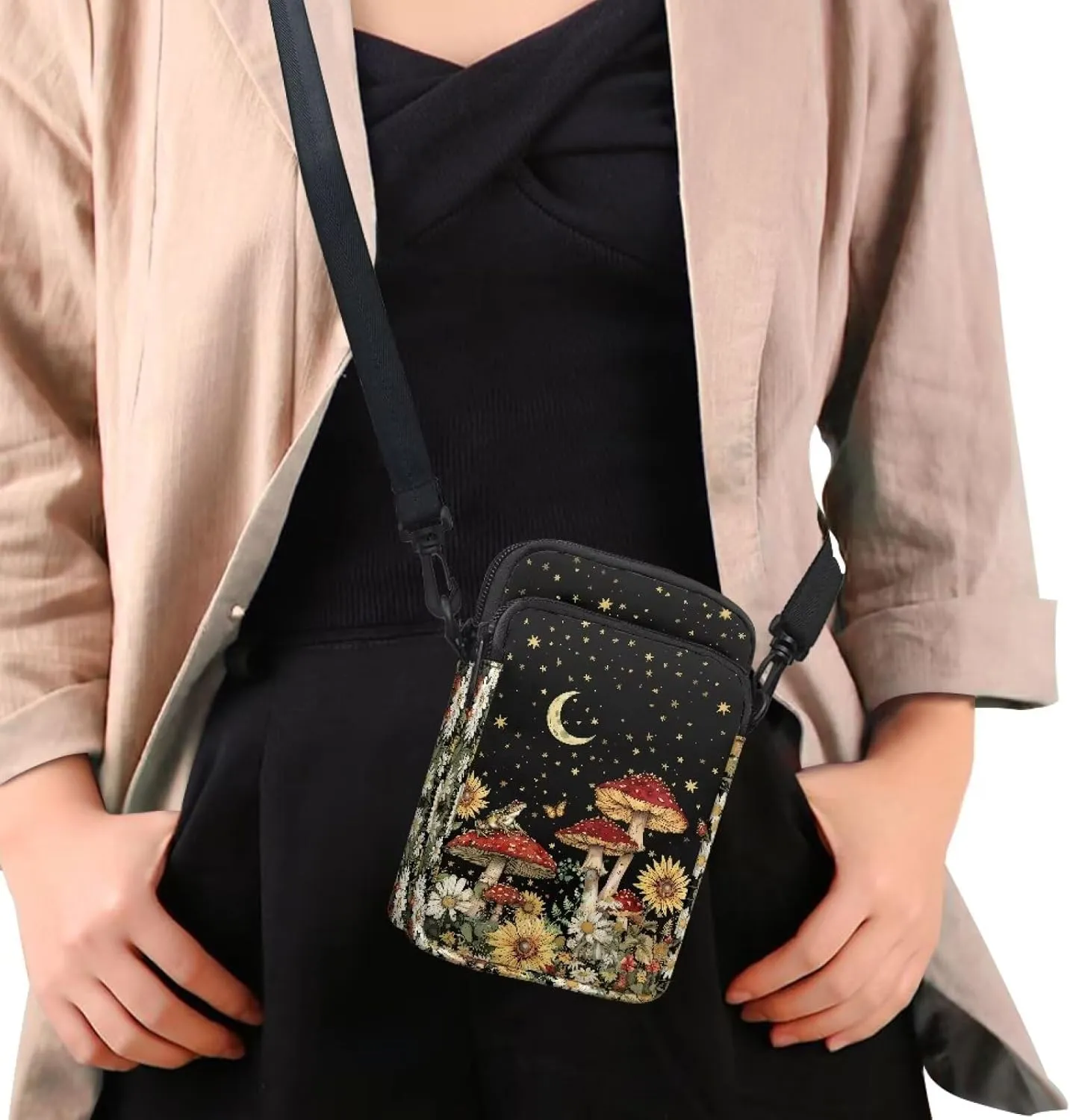 Women's Double Layer Shoulder Bag with Adjustable Strap Multi Zipper Pocket Crossbody Purse Satchel Clutch Handbag