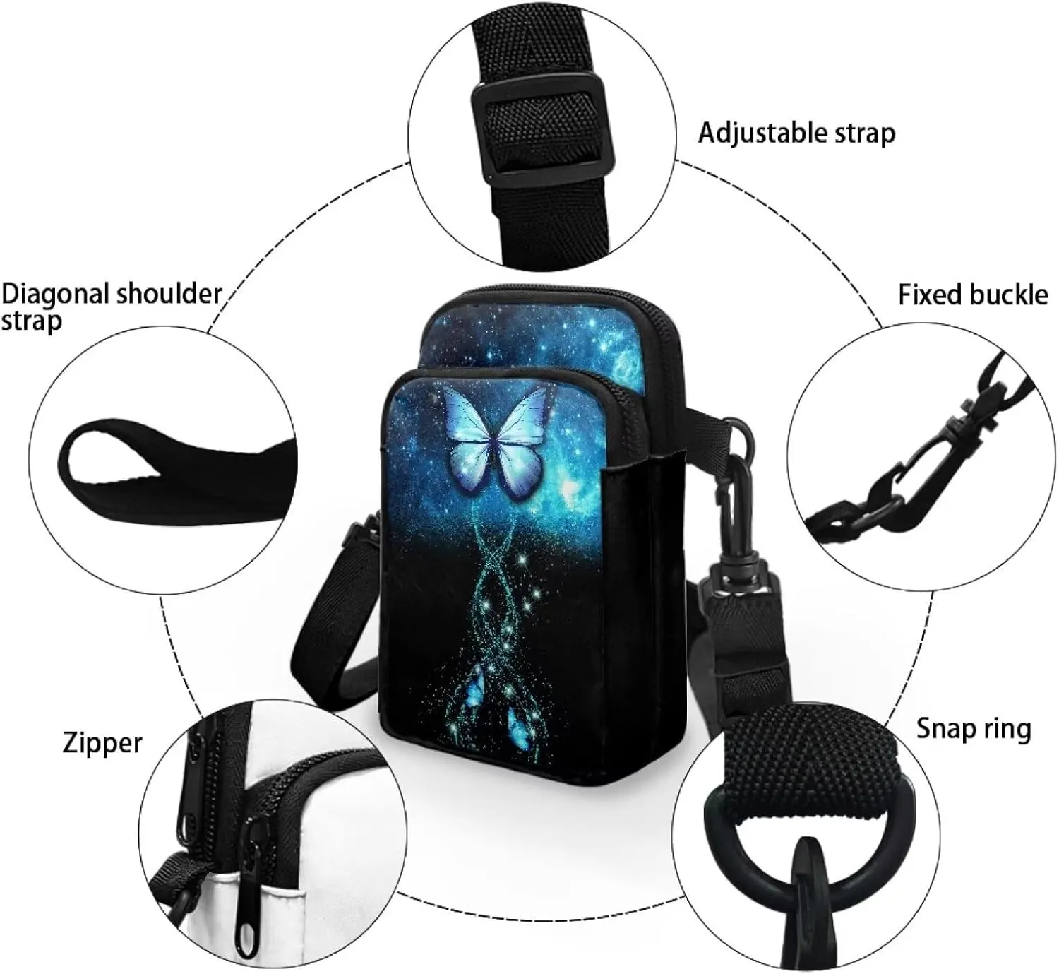 Women's Double Layer Shoulder Bag with Adjustable Strap Multi Zipper Pocket Crossbody Purse Satchel Clutch Handbag