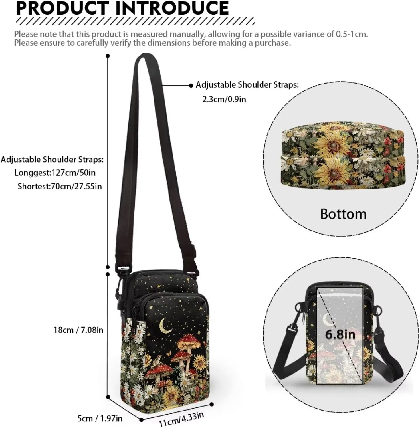 Women's Double Layer Shoulder Bag with Adjustable Strap Multi Zipper Pocket Crossbody Purse Satchel Clutch Handbag